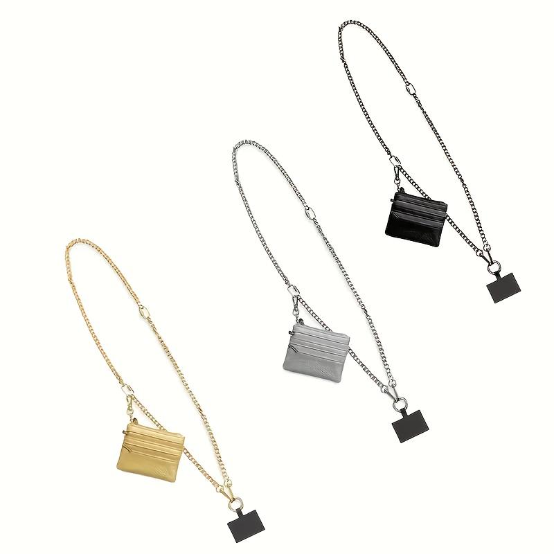 Clip and Go Phone Strap with Zipper Pouch - Hands-Free Carrying - Stylish Crossbody Adjustable Chain Lanyard with Faux Leather  Smartphone Cellphone