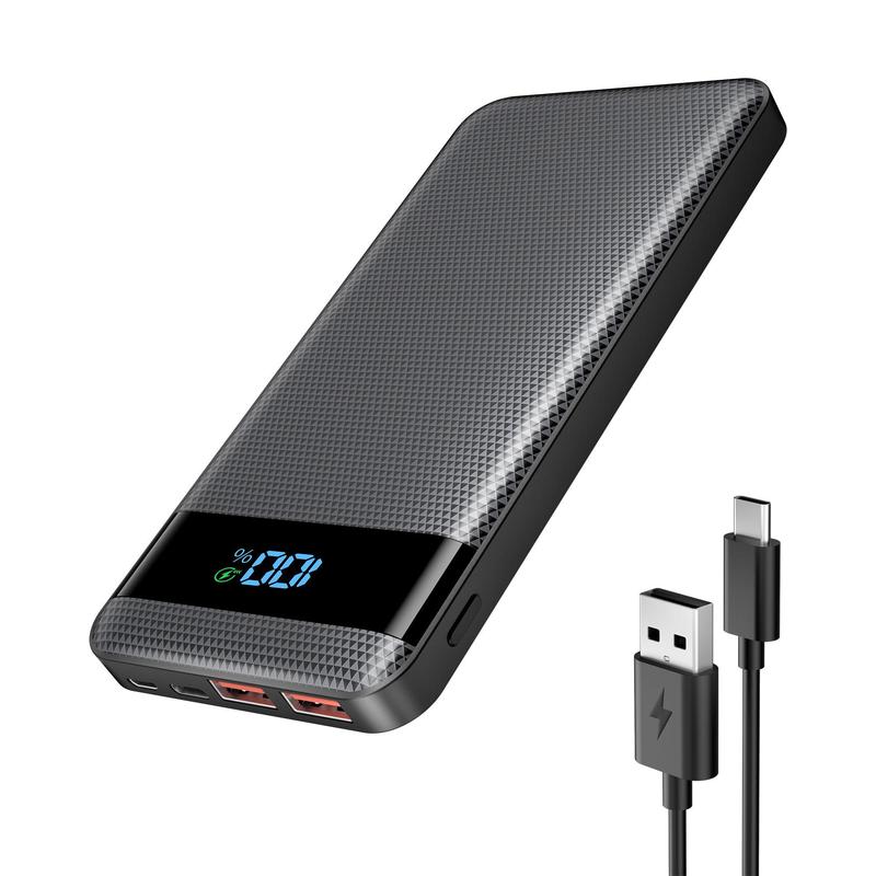 Portable Power Bank, 10000mAh Slim and Compact Battery Pack with Built-in LED Display, QC3.0 PD20W Fast Charging Power Bank for Android & iPhone