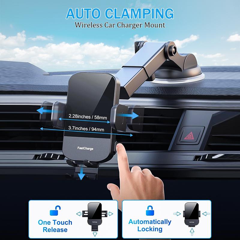 Wireless Car Charger,15W Auto Clamping Car Charger Phone Mount Holder fit for iPhone 15 14 13 12 Mini Pro Max 11 XR XS, Samsung Galaxy S24 Ultra S23 S22 S21+ Note 20, etc