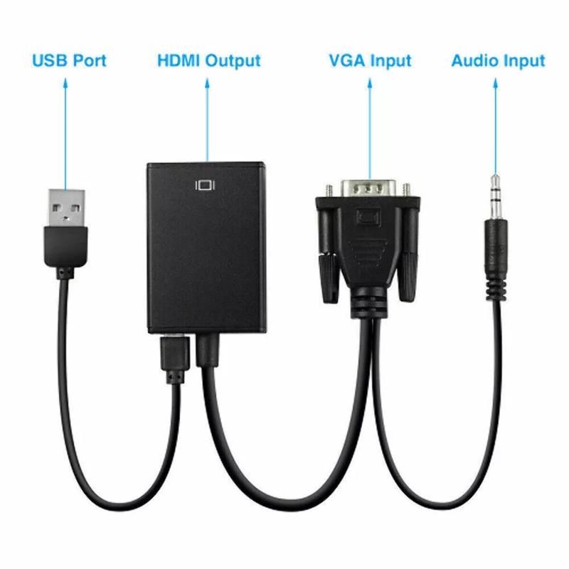 VGA To HDMI Converter 1080P HD Adapter With Audio Cable For HDTV PC Laptop TV