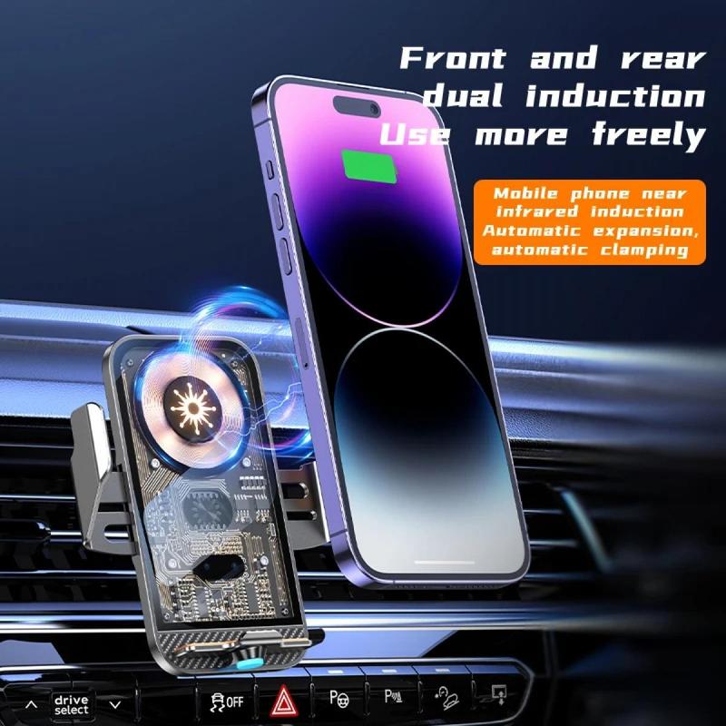 Car Air Vent Phone Holder, 15W Wireless Charging Car Phone Holder, Magnetic Car Phone Mount, Universal Car Interior Accessories for iPhone Samsung