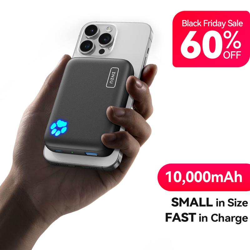 INIU Magnetic Power Bank, 10000mAh 20W PD QC3.0 Wireless Portable Charger Fast Charging, USB C in&Out External  Pack, Compatible with iPhone 16 15 14 13 12 Pro Max Mini and Mag-Safe Battery Pack Smartphone Chargeable Batteries