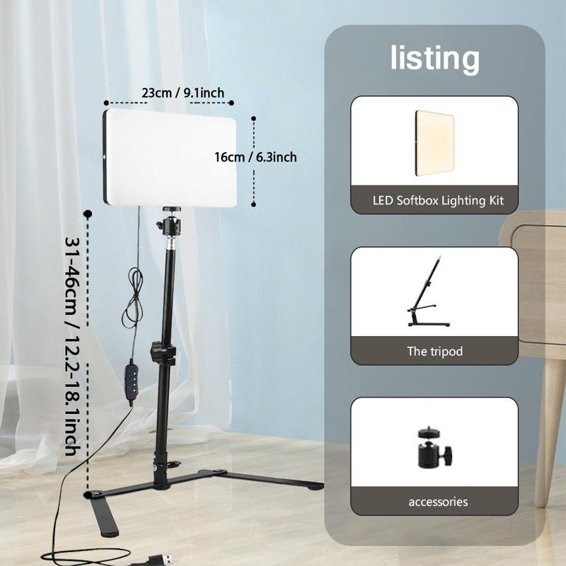 Portable Selfie Light with Stand, 1 Set Dimmable Video Conference Lighting with Adjustable Overhead Stand, Shooting Fill Light for Video Recording YouTube Zoom TikTok Live Streaming Make up Vlogging, Selfie Accessories, Camera Accessories