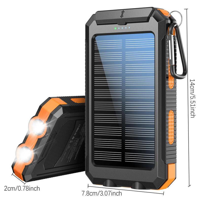 Solar Powered Power Bank, 10000mAh Portable Charger with Compass & LED Flashlight, Water & Dust Resistant External Battery Pack for Multiple Devices