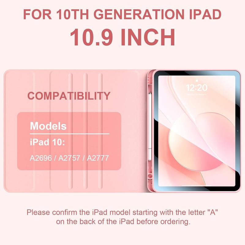 for iPad 10th Generation Case with Keyboard with Pencil Holder and  Disc Universal Stylus Pen 10.9 inch  Detachable Folio Keyboard Cover for  iPad 10th Gen 2022 (Pink)