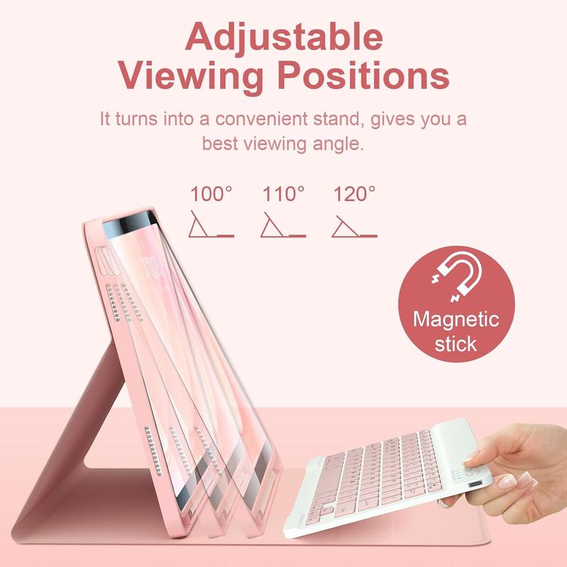 for iPad 10th Generation Case with Keyboard with Pencil Holder and  Disc Universal Stylus Pen 10.9 inch  Detachable Folio Keyboard Cover for  iPad 10th Gen 2022 (Pink)