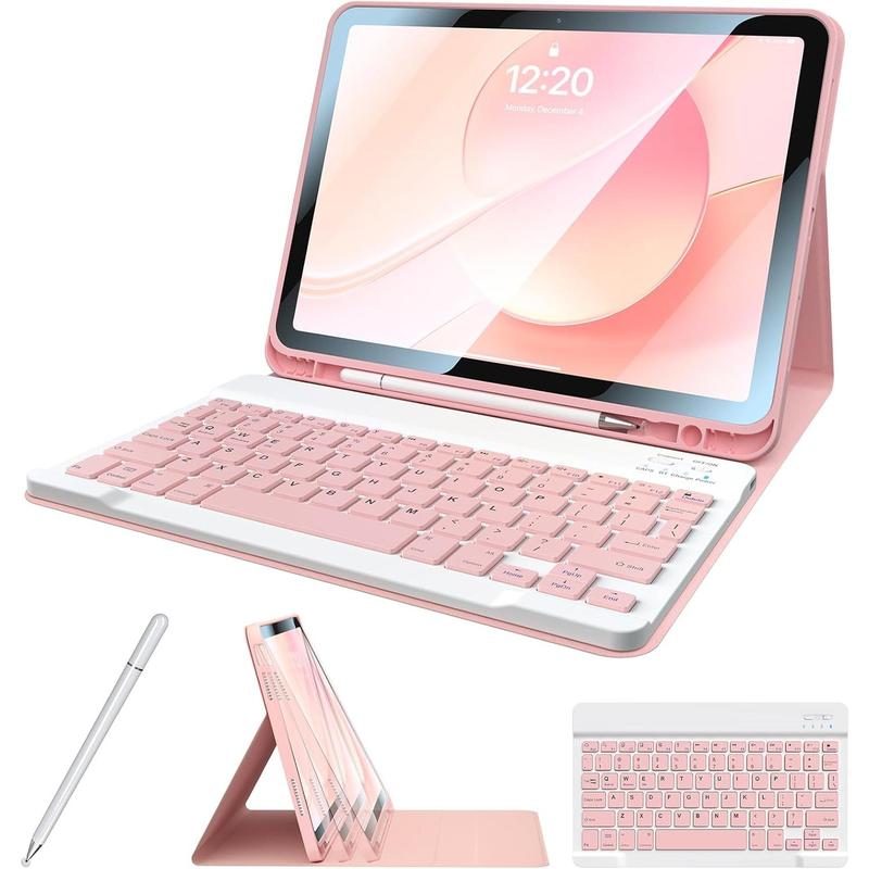 for iPad 10th Generation Case with Keyboard with Pencil Holder and  Disc Universal Stylus Pen 10.9 inch  Detachable Folio Keyboard Cover for  iPad 10th Gen 2022 (Pink)