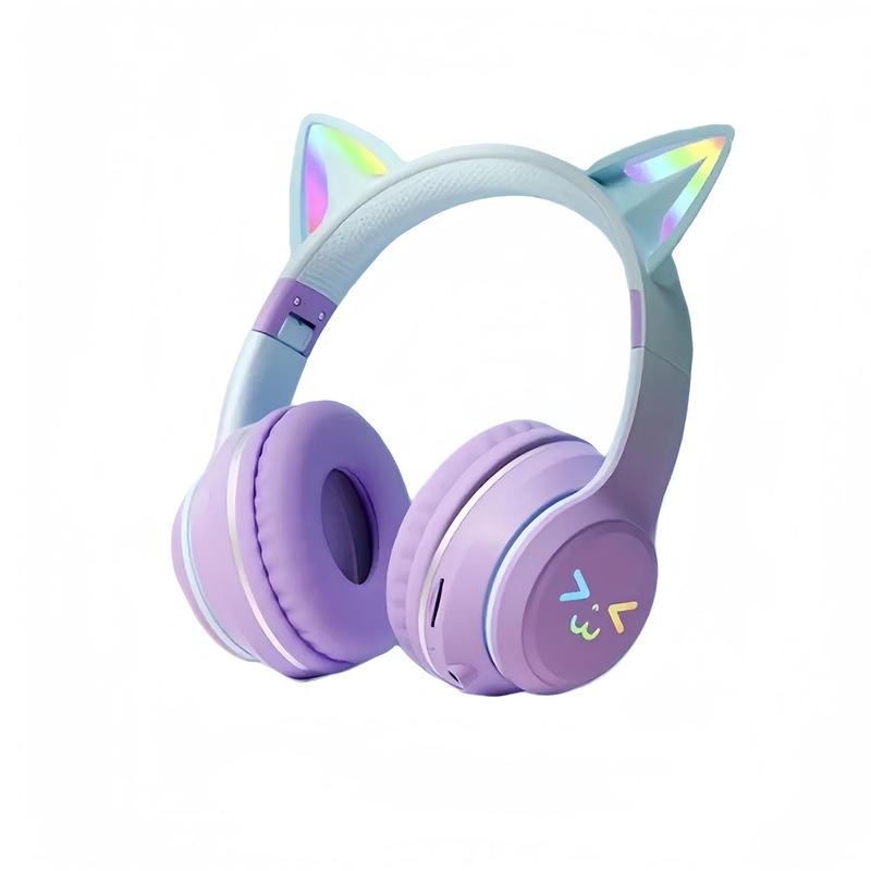 Wireless Headphone, Cat Ear Design Headphone with Built-in Microphone, Foldable Headset for Mobile Phone, Laptop, Computer