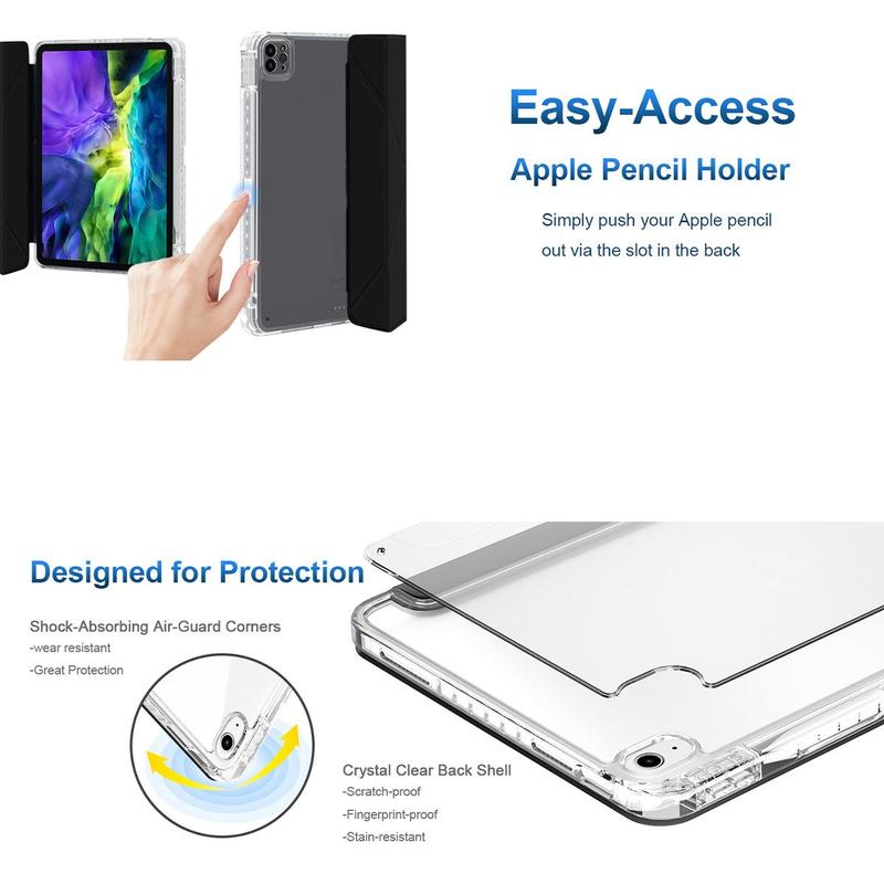 Tablet Case with Pen Holder, 1 Count Smart Stand Protective Transparent Case, Shock Resistant Tablet Protective Cover for iPad 10.2 Inch