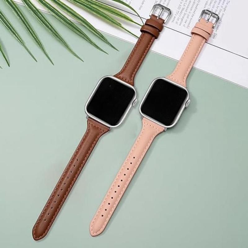 Solid Color PU Leather Watch Band (2 Counts set), Fashionable Watch Band, Wearable Accessories Compatible with Apple Watch Series 9 8 7 6 5 4 3 2 1 Ultra SE