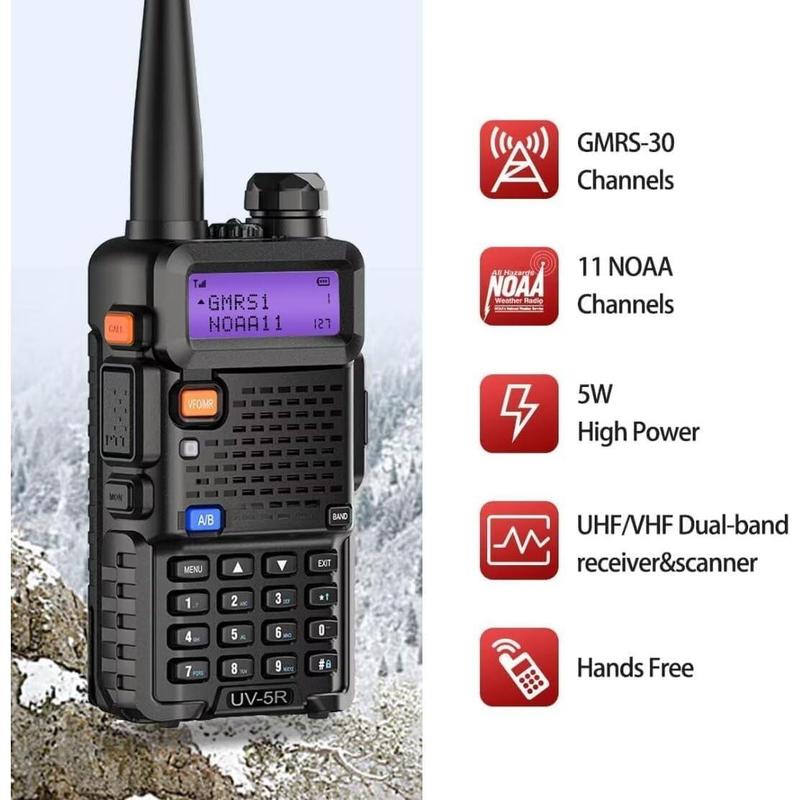 UV-5R GMRS Handheld Radio Long Range Rechargeable Two Way Radio,GMRS Repeater Capable with NOAA Weather Receiving and Scanning and Earpiece,Support Chirp(Black-2Pack)