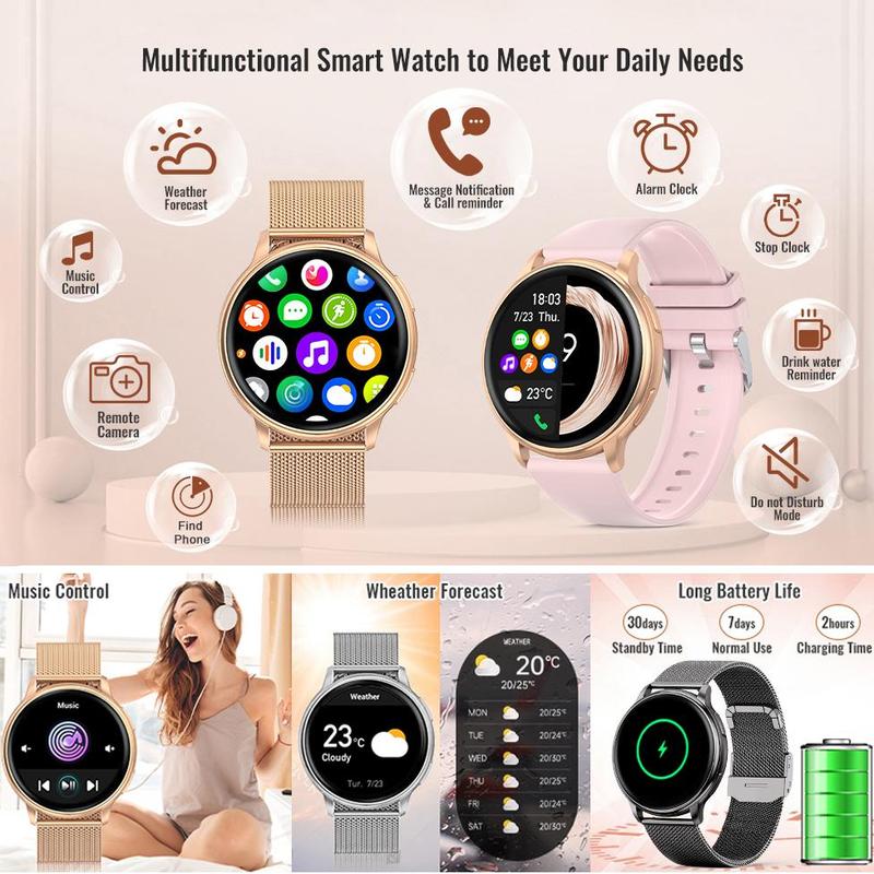 1.32 Inch Touch Screen Smart Watch with Replacement Band, Bluetooth-compatible Calling Smart Watch, Multifunction Sports Fitness Watch for iOS & Android Phone