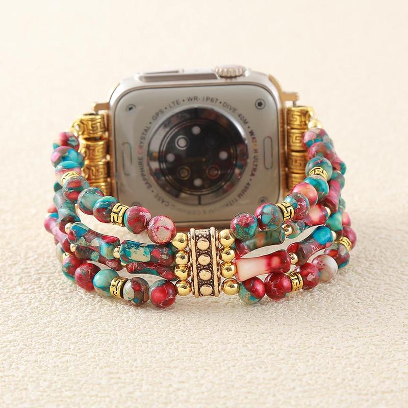 Boho Style Natural Stone Beaded Watch Band, Fashionable Elastic Colorful Beaded Bracelet for Women, Wearable Accessories for Apple Watch 38mm to 49mm