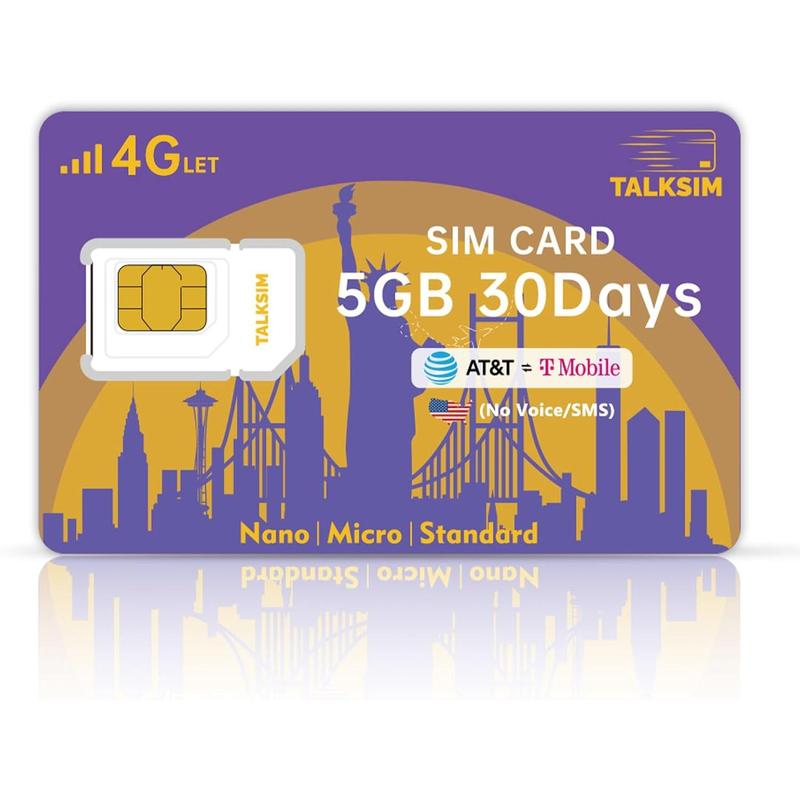 Prepaid 4G SIM Card for Smartphones, Security Cameras, GPS Tracking, and Hotspot. Includes 5GB Data Trial for 30 Days, with U.S. Servers (T-Mobile AT&T) and no extra fees.