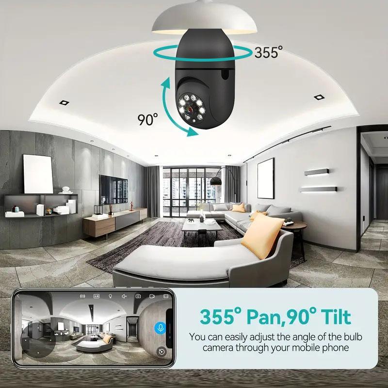 Indoor 5G Dual-band WiFi E27 Bulb Security Camera, 360-Degree Panoramic Outdoor & Indoor Bulb Camera, Light Socket Security Camera with Night Vision, Indoor Security Camera