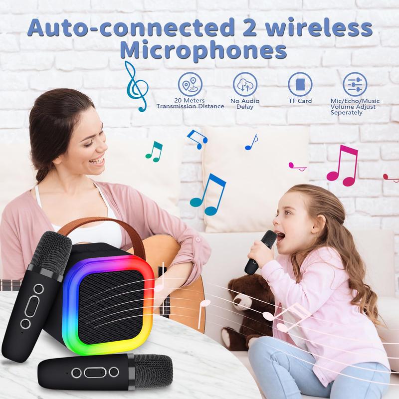 Mini Karaoke Machine, Mini Karaoke Machine with 2 Wireless Microphones,Portable Bluetooth Speaker with Microphone Christmas Birthday Gifts Boys for Teen Girls