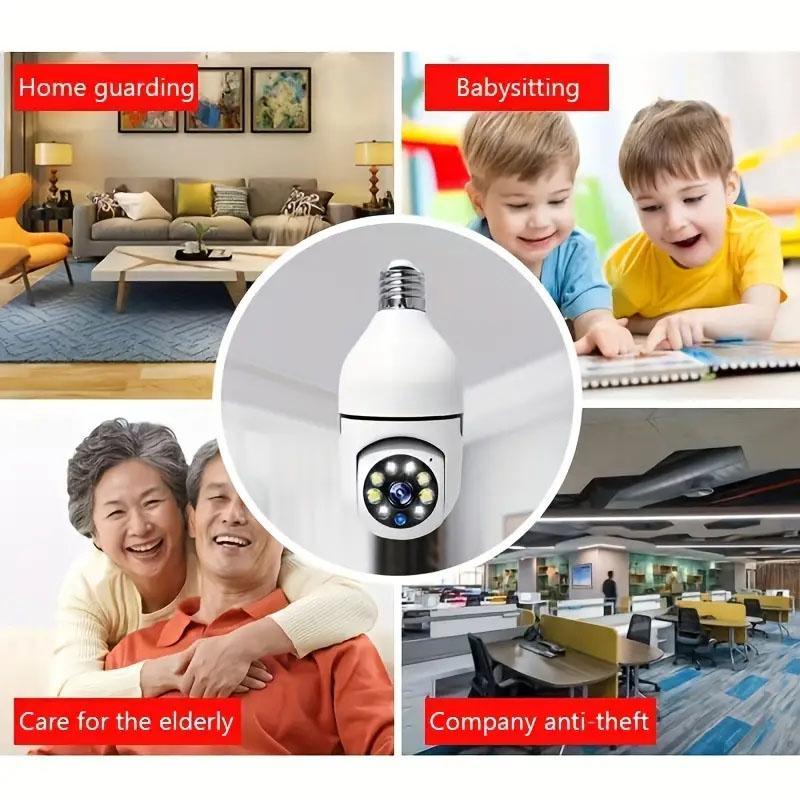 E27 Bulb Design Security Camera, 2MP HD Camera with Infrared Night Vision, 355 Degree Panoramic Rotation Camera with Two-way Audio, Security Camera for Home