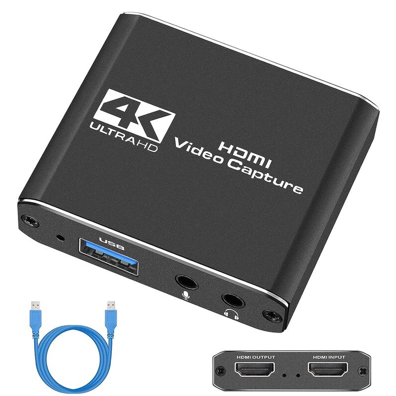 HDNKT 4K Capture Card Gaming Accessories, HDMI Loop Output for Gaming, Streaming, Conferencing, Compatible with Switch PS4 Controller OBS PC