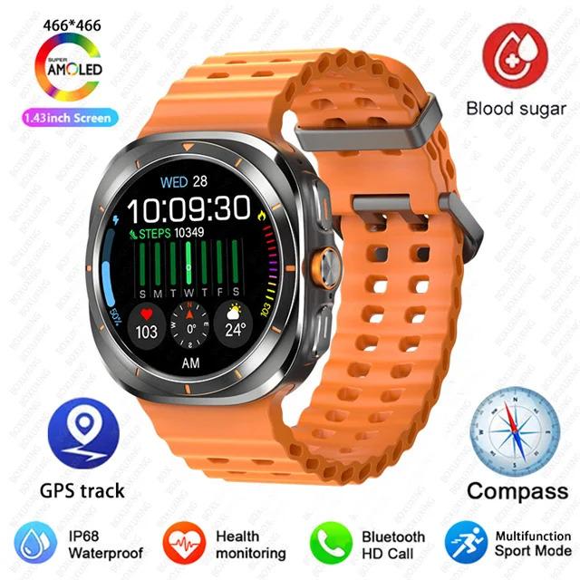 For Samsung Galaxy Watch 7 Ultra GPS Compass Smart Watch Outdoor Sports Man AMOLED BT Call IP68 Galaxy 6 Upgraded Smartwatch Men