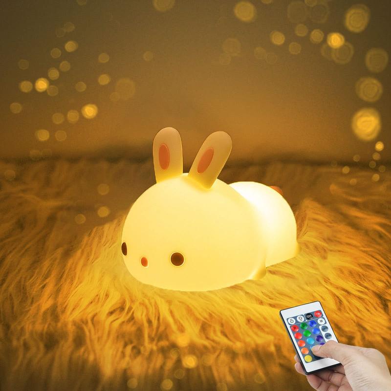 Cute Bunny Night Light, USB Rechargeable Kids Night Light, Warm White and 16 Colors Breathing Modes Led Animal Lights for Girls, Childrens, Toddler, Baby and Kids Christmas Gifts