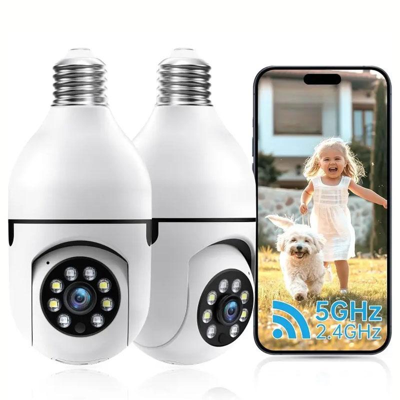 E27 Bulb Design Security Camera, 2MP HD Camera with Infrared Night Vision, 355 Degree Panoramic Rotation Camera with Two-way Audio, Security Camera for Home