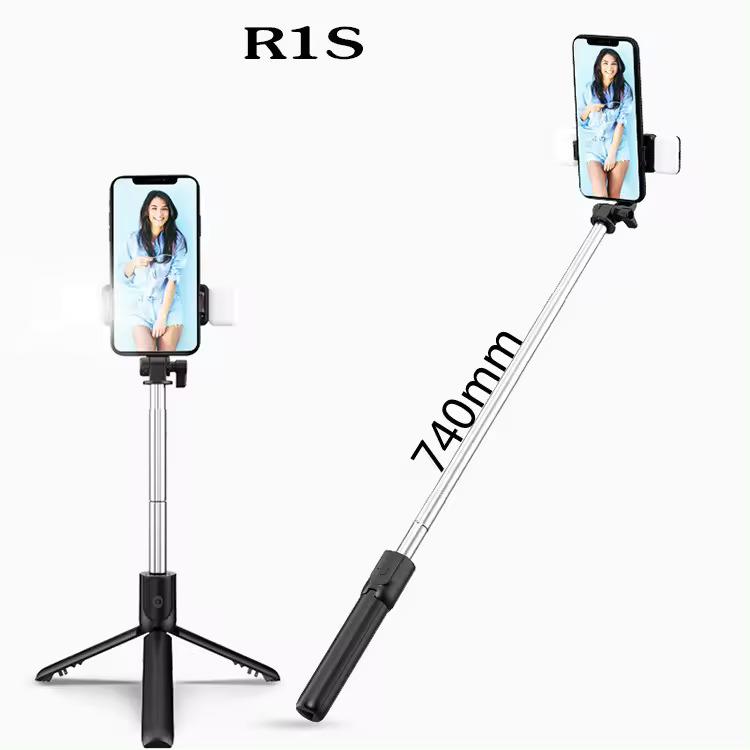 Portable Mobile Selfie Stick R1S with Built-in Light for Live Streaming and Makeup - Bluetooth Connectivity - Accessories Foldable Phone tripod