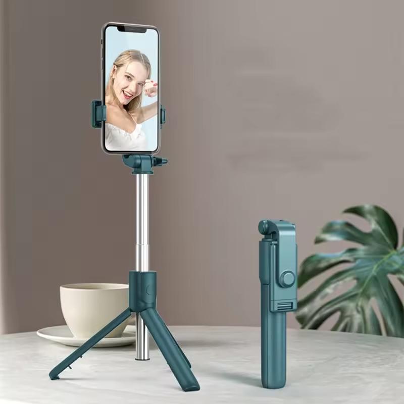 Portable Mobile Selfie Stick R1S with Built-in Light for Live Streaming and Makeup - Bluetooth Connectivity - Accessories Foldable Phone tripod