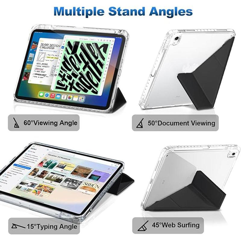 Tablet Case with Pen Holder, 1 Count Smart Stand Protective Transparent Case, Shock Resistant Tablet Protective Cover for iPad 10.2 Inch