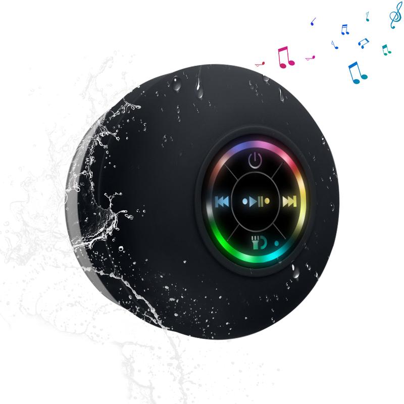 Bluetooth Shower Speaker, Portable Bluetooth Speaker 360 HD Surround Sound, Waterproof Wireless Speaker with Suction Cup, Colorful LED Lights, Built-in Mic, Shower Radio for Party, Travel, Beach