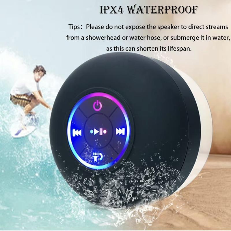 Mini Bluetooth Shower Speaker with LED light, Portable IPX4 Waterproof, Hands-Free Speakerphone. Rechargeable Using Micro USB, Wireless Stereo for Beach, Shower & Home,Christma Audio Device Smartphone light speaker  0-compatible speaker