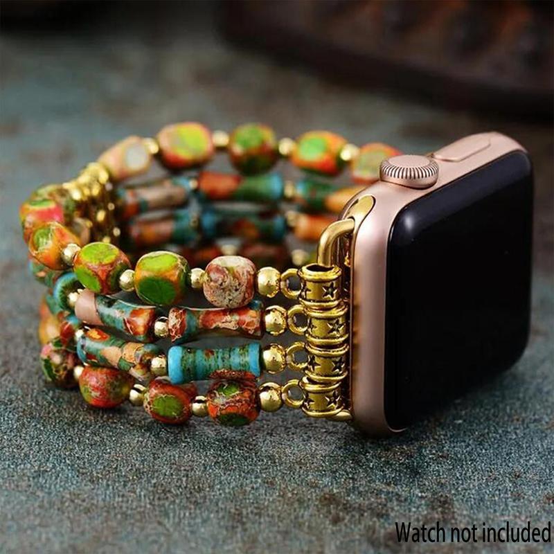 Boho Style Natural Stone Beaded Watch Band, Fashionable Elastic Colorful Beaded Bracelet for Women, Wearable Accessories for Apple Watch 38mm to 49mm