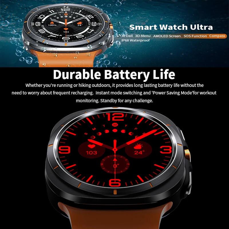 For Samsung Galaxy Watch 7 Ultra GPS Compass Smart Watch Outdoor Sports Man AMOLED BT Call IP68 Galaxy 6 Upgraded Smartwatch Men