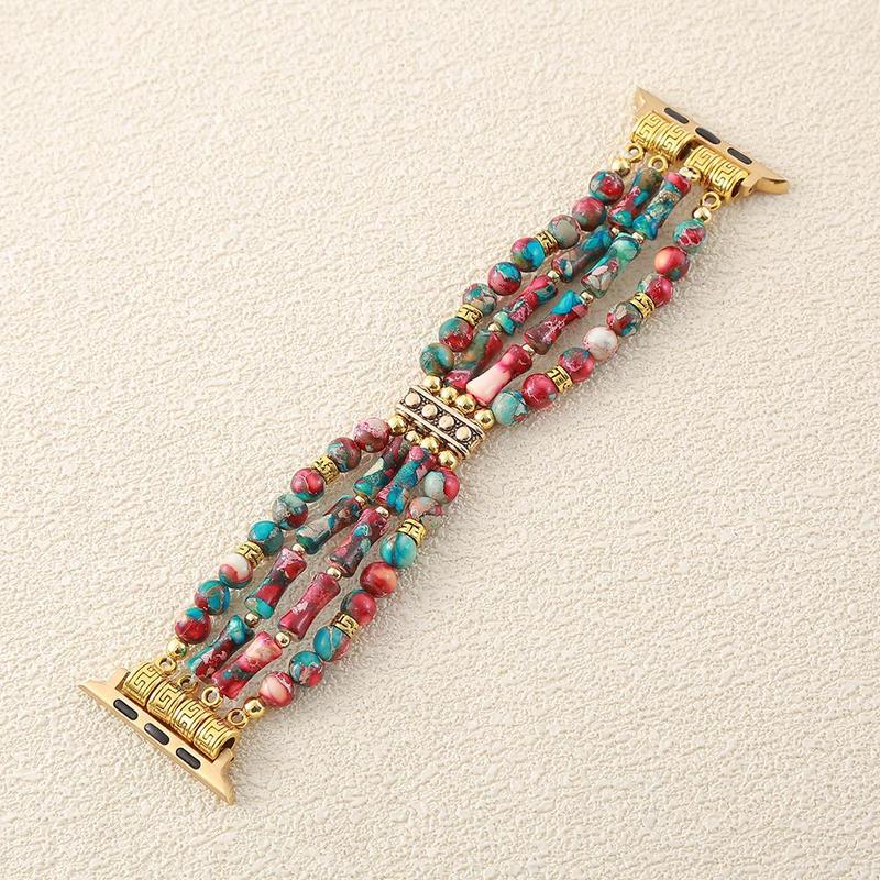 Boho Style Natural Stone Beaded Watch Band, Fashionable Elastic Colorful Beaded Bracelet for Women, Wearable Accessories for Apple Watch 38mm to 49mm