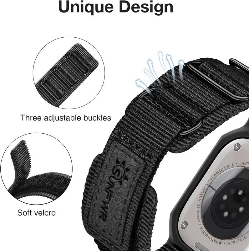 Sunfwr Rugged Nylon Smartwatch Band with Protective Case,  Compatible with Apple Watch 42mm 44mm 45mm 49mm, Durable Velcro Strap Wristband for iWatch Series 987654SE, Stylish Wearable Accessories with Sport For Men & Women Leather