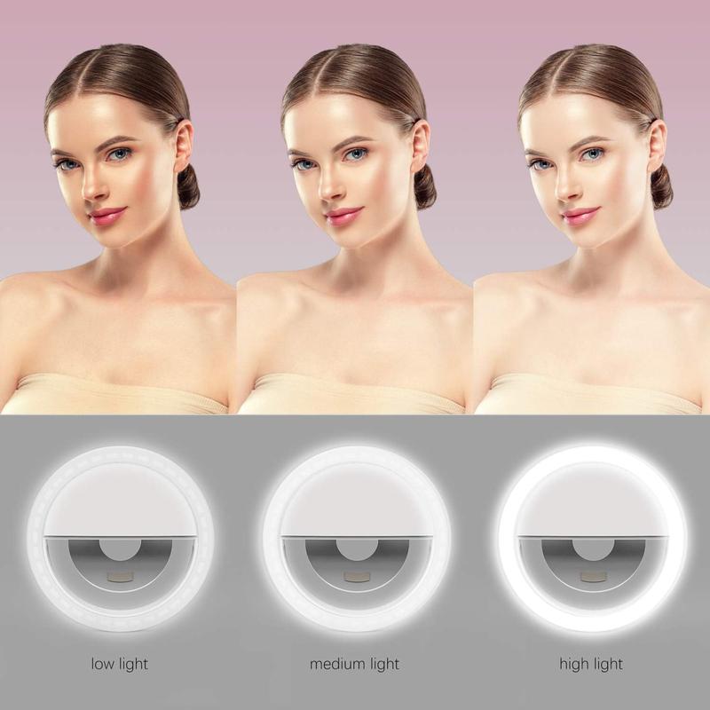 USB Rechargeable Selfie Ring Light, 36-LED Selfie Ring Light, Photoshoot Light, Night Selfie Enhancing Light for Phone Photography