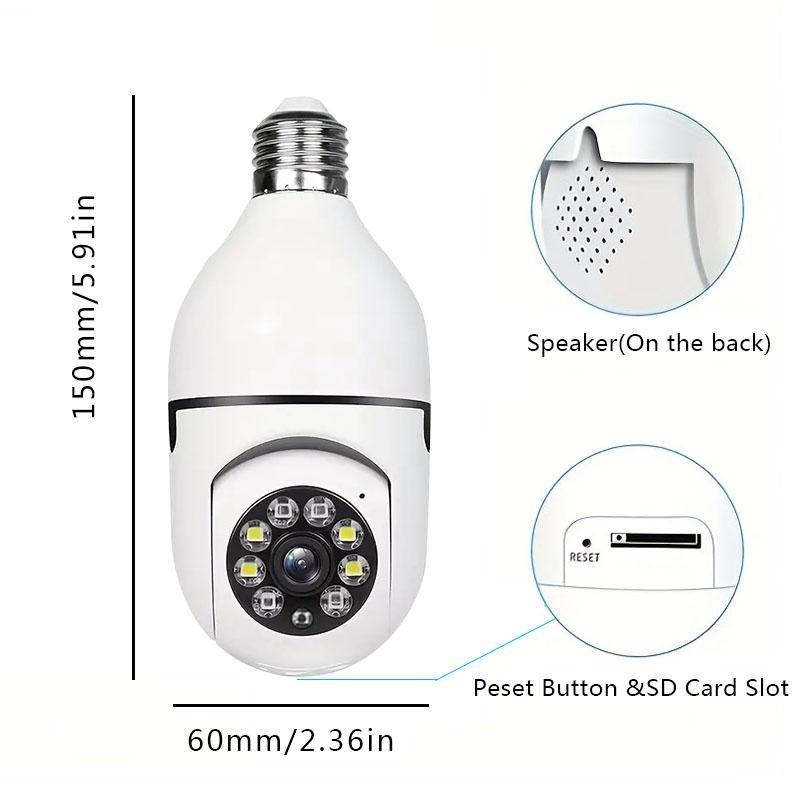 E27 Bulb Design Security Camera, 2MP HD Camera with Infrared Night Vision, 355 Degree Panoramic Rotation Camera with Two-way Audio, Security Camera for Home