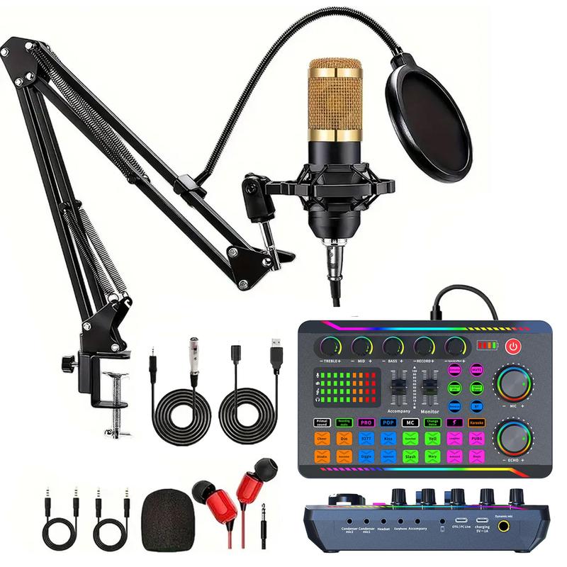 Professional Audio Mixer, 1 Set Podcast Equipment Kit with Sticker, Podcast Production Kit, Vocal Recording Kit, Video Recording Kit, Studio Equipment, Condenser Mic Set, Audio Mixer Kit for PC, Laptop, Smartphone