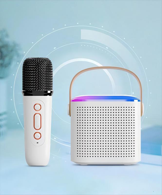 Summer Wireless Karaoke Speaker With Wireless Microphone & LED Light for Fall Gift, Wireless BT Speaker With LED Ambient Light, Electronics Outdoor Speaker, Karaoke Machine For Home Party Birthday Gift, Mini Microphone Audio Bluetooth