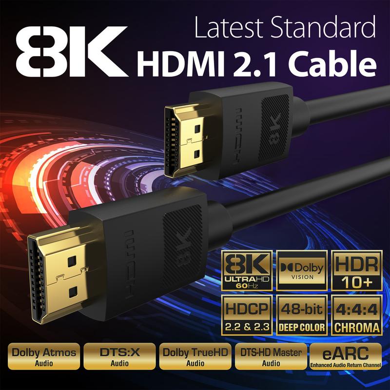 CYANMI 8K 10K 4K HDMI 2.1 Cable 48Gbps,Certified Ultra High Speed HDMI Cable Braided Cord-4K@120Hz 8K@60Hz, DTS:X, HDCP 2.2 & 2.3, HDR 10 Compatible with Roku TV PS5 HDTV Blu-ray Accessories