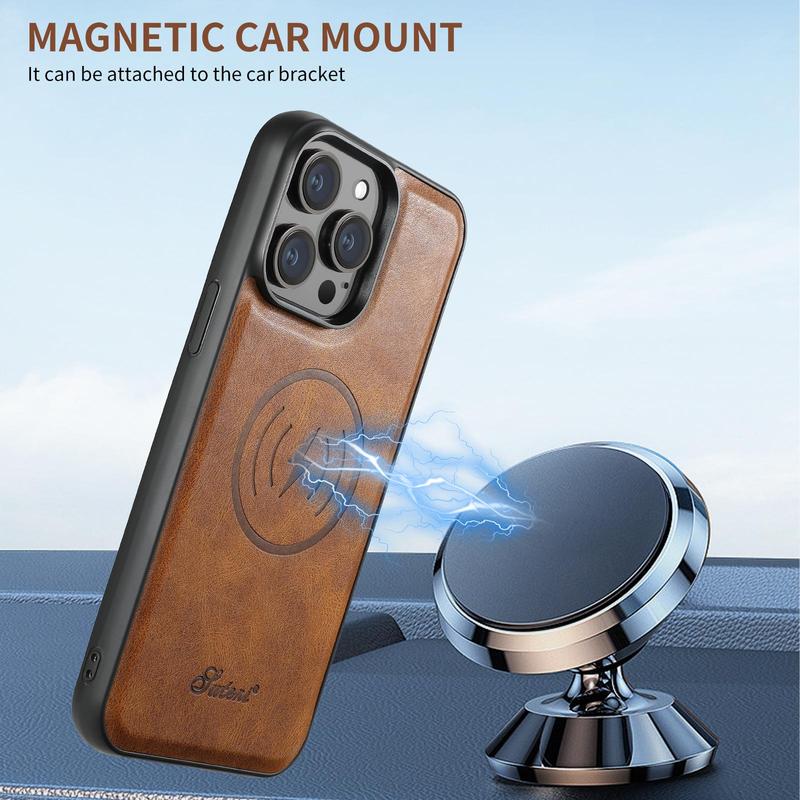 Magnetic Closure Phone Case with Card Holder, Full Body Shockproof Phone Protective Cover, Phone Accessories Compatible with iPhone 15 14 13 12 Pro Max