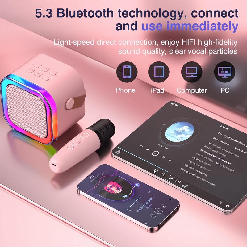 Mini Karaoke Machine for Kids Adults, Portable Bluetooth Karaoke Speaker with 2 Wireless Microphones for Kids Teens Adults Audio Microphone Sound