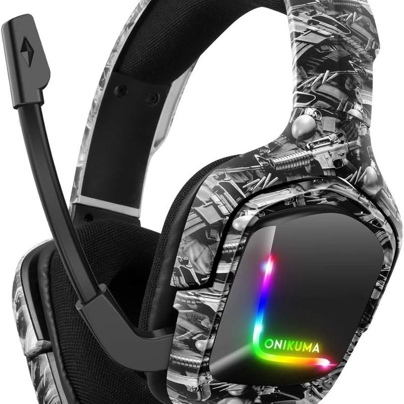 K20 Gaming Headset for PS4 Headsets with Mic, Stereo Surround Sound with Noise Cancelling Mic with Mute & Volume Control, Lightweight Ergonomic Cool RGB Headphones for Xbox One, Switch, PC