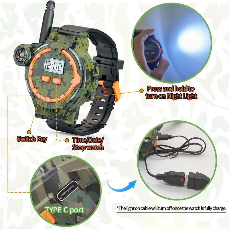 Rechargeable Walkie Talkie for Kids Two-Way Radio Walky Talky with Flashlight Children Outdoor Game Interphone Toy Game and Gifts for Boy and Girl Age 4 to 12 (Camo)