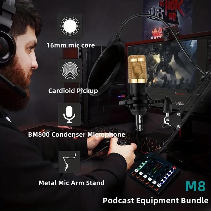 Podcast Equipment Bundle, V8S Audio Interface & Microphone, Live Streaming Equipment, Perfect for Laptop Video Blogging and Live Streaming