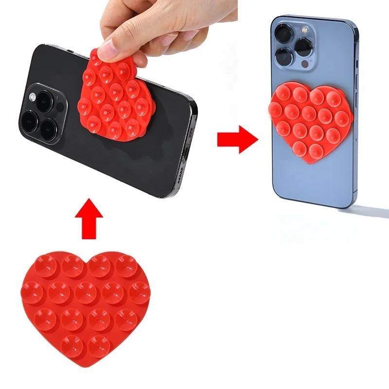 Grippy Heart Shaped Silicone Suction Phone Case for Smartphones and Cellphones Holder