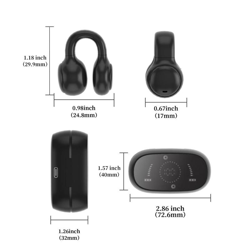 Wireless Ear Clip Headphones for Fall, Bluetooth-compatible Wireless Earbuds with Digital Display Charging Case, Open Ear Design Earbuds for Sports Running Gym Office, Wireless Earphones