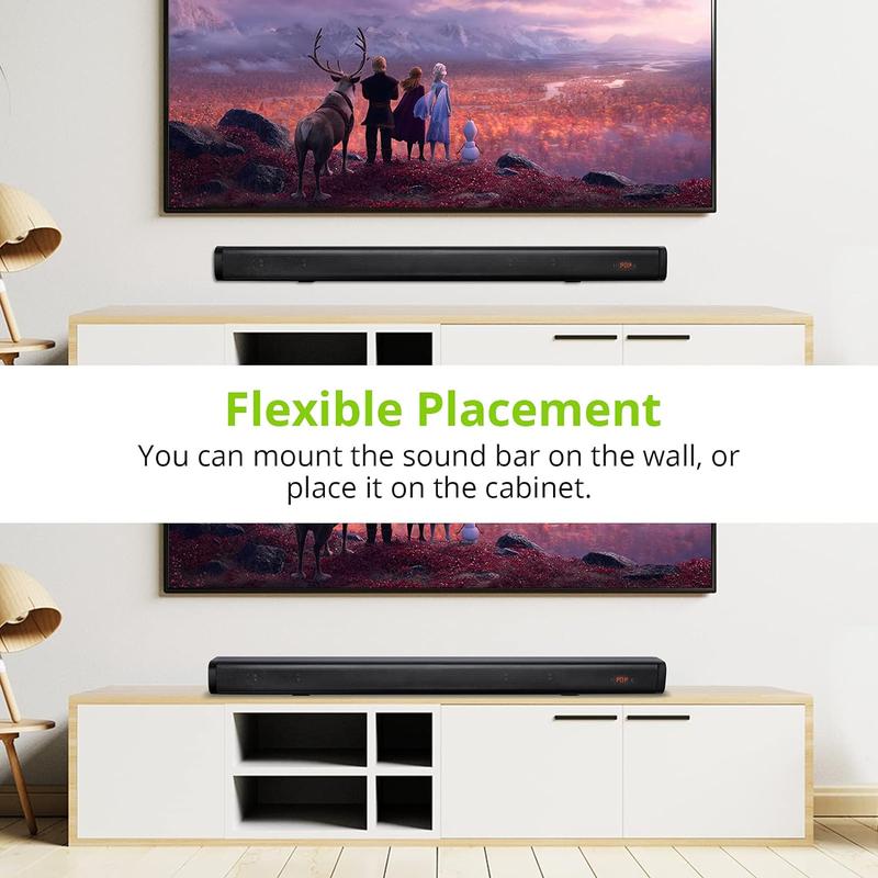 LiNKFOR Sound Bars for TV, Soundbar for TV 32 Inch Wired & Wireless Bluetooth 5.0 Stereo Soundbar, Optical HDMI ARC AUX USB, Wall Mountable, Ideal for TV Watching & Gaming Audio Devices Mother's Day Gift