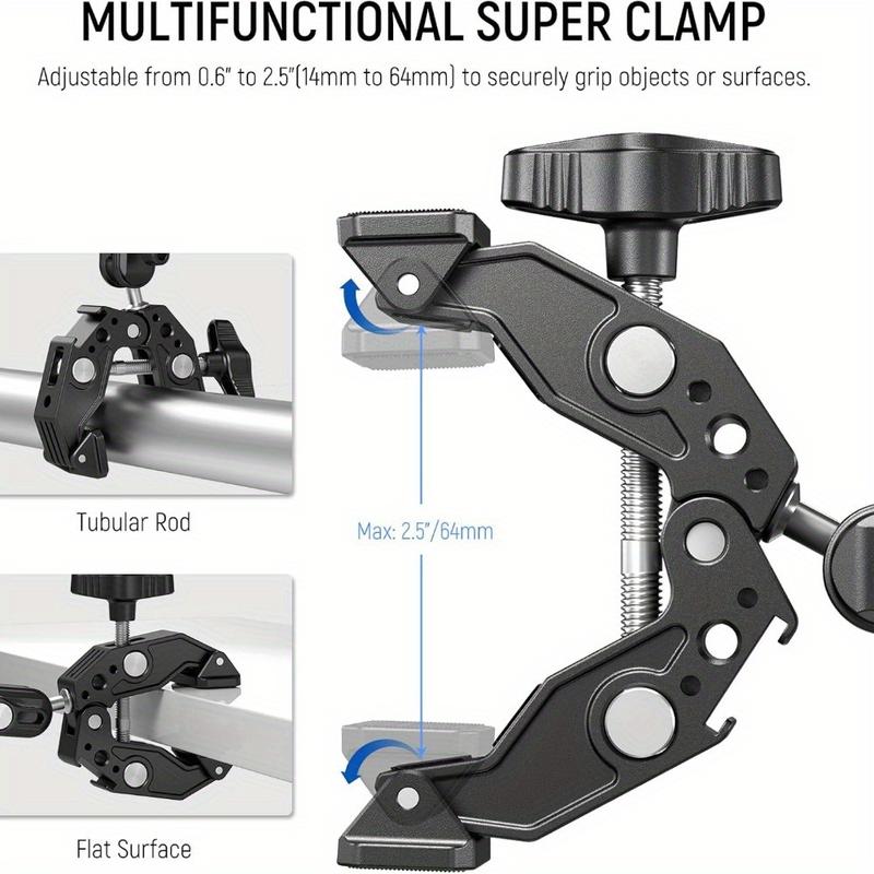 Super clip camera stand equipped with magic arm, cold shoe stand suitable for desktop studio lighting, reflective mirror for photography, crossbar