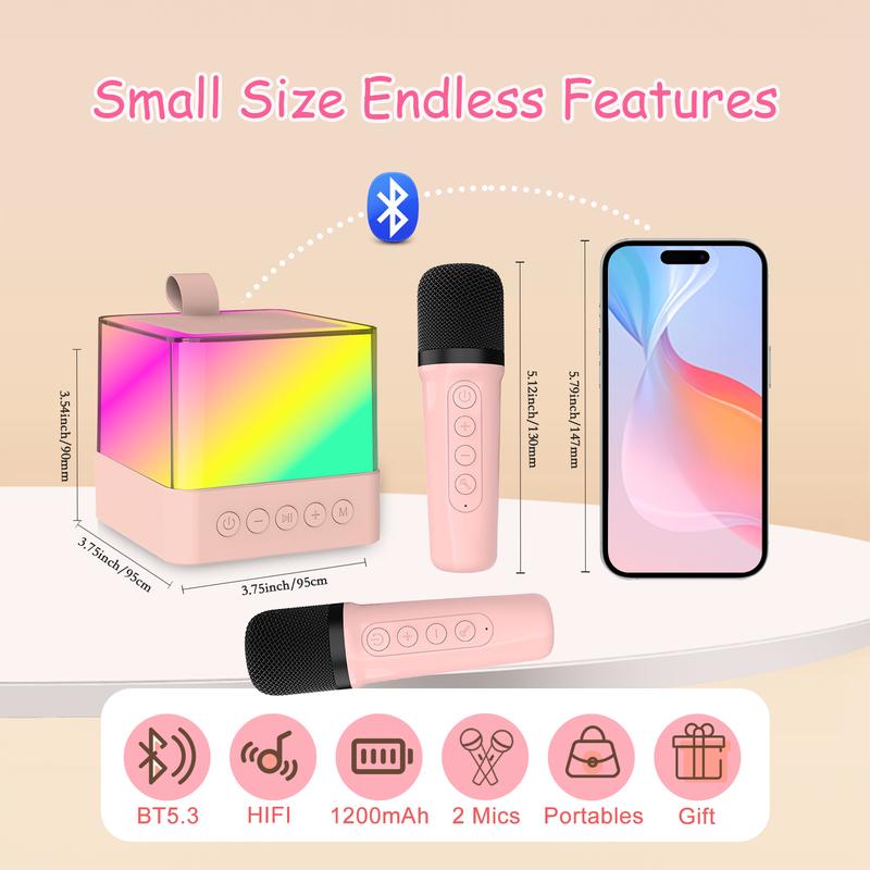 Mini Karaoke Machine for Kids Adults, Audio Toys for Girls, Boys, Birthday for Ages 4-12 years, Portable Bluetooth, 2 Wireless Mics, Smartphone