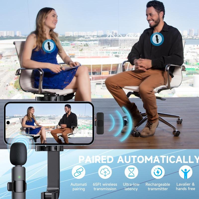 Portable Wireless Lavalier Microphone,Seamless Sound Solutions: Lavalier Mic for Podcasts, Interviews & Vlogs Audio Bluetooth